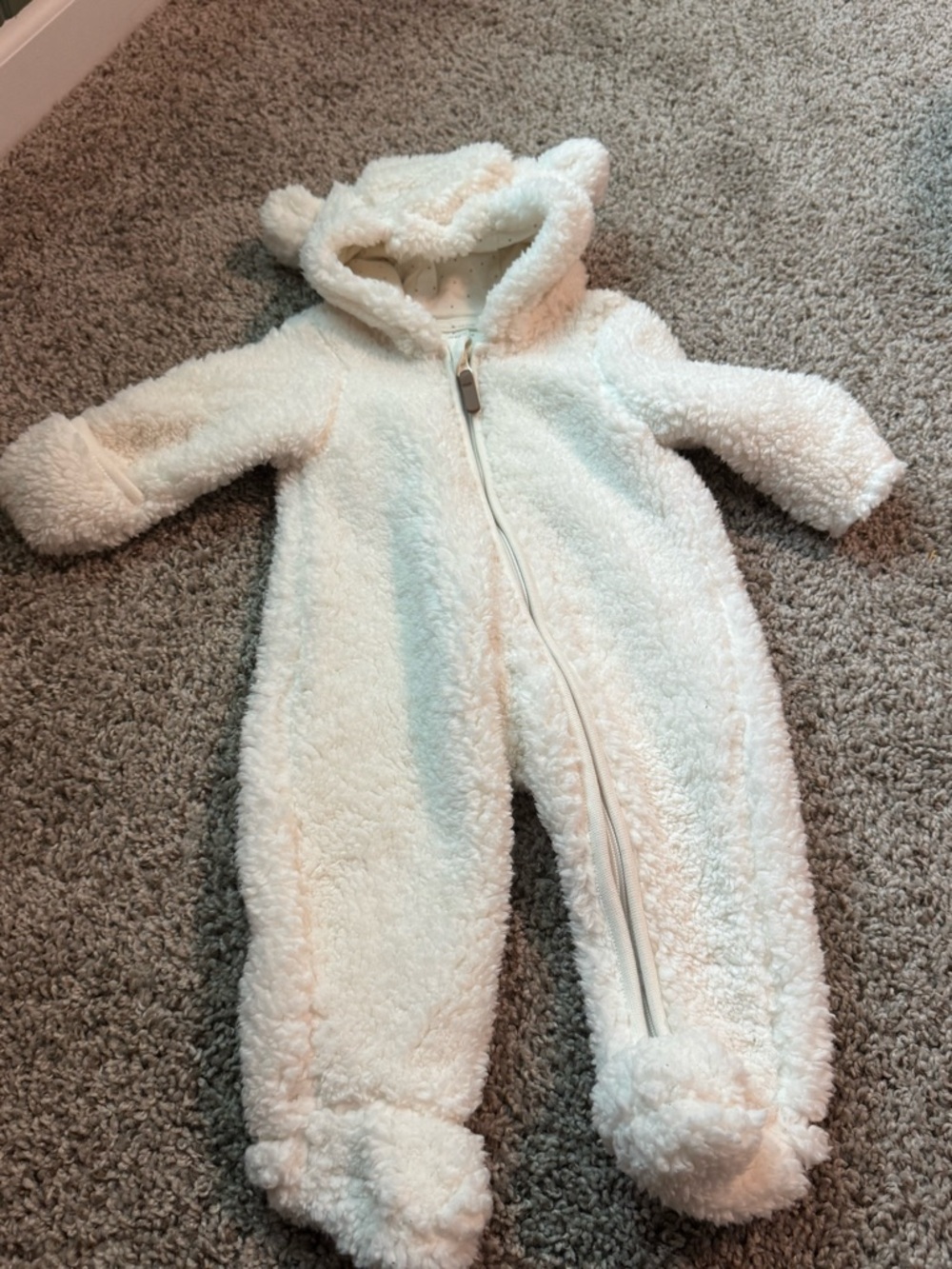H&M Cream Sherpa Baby Footed One-Piece with Hood